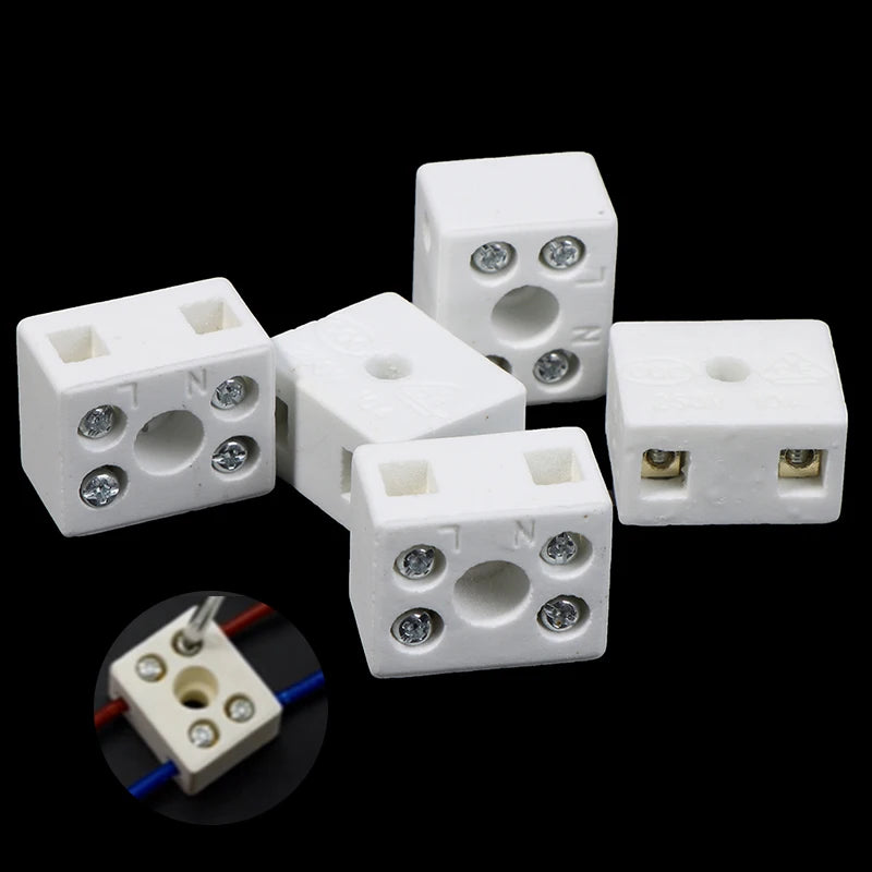 5PCS /Lot 2 Postion 5 Hole Ceramic Wiring Terminal Block High Frequency Porcelain Dual Row Wire Connector