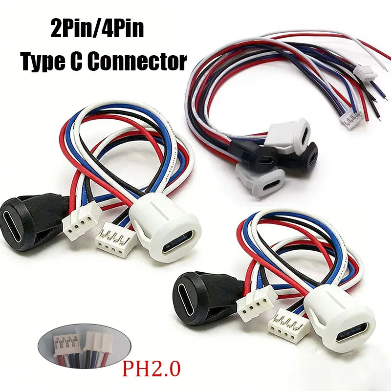 1/5PCS 2Pin 4Pin USB Type C Connector Jack Female With Card Buckle 3A High Current Charging Jack Port USB-C Charger Plug Socket