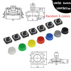 100Set Keycap Tactile Push Button Switch Momentary 12*12*7.3MM Micro Switch Button arduino Assorted Kit For Arduino Raspberry Pi