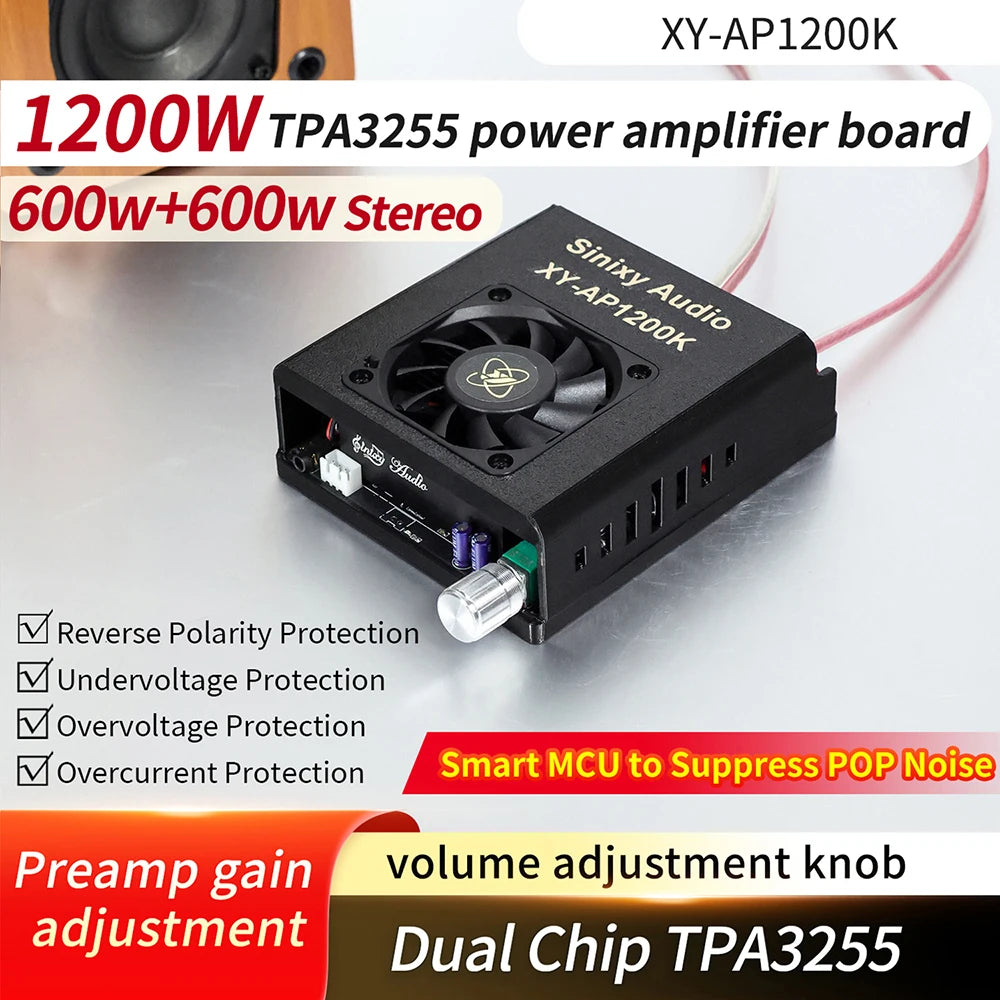 1200W 10A Pure Power Amplifier Module 2.0 600W+600W Stereo Digital Audio Amplifier TPA3255 Amplifier Chip DC 18-51V XY-AP1200K