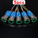 5pcs Metal Push Button Switch Ring Lamp 16mm 19mm 22mm Waterproof LED Light On Off Momentary Latching 5v 12v 24v 220v Red Blue