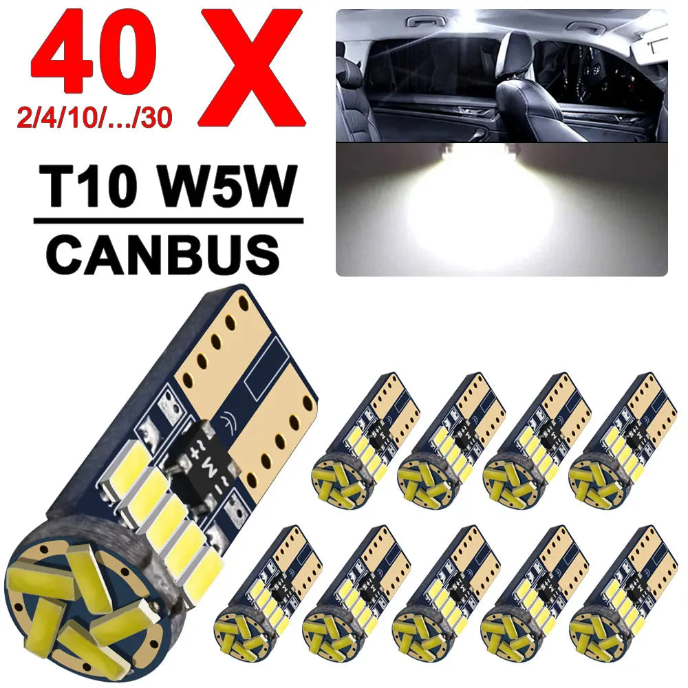 2/4/10/50 PCS T10 W5W LED Bulb CANBUS 12V 4014-15SMD 6500K White Car Interior Dome Door Courtesy  Glove Box License Plate Lights