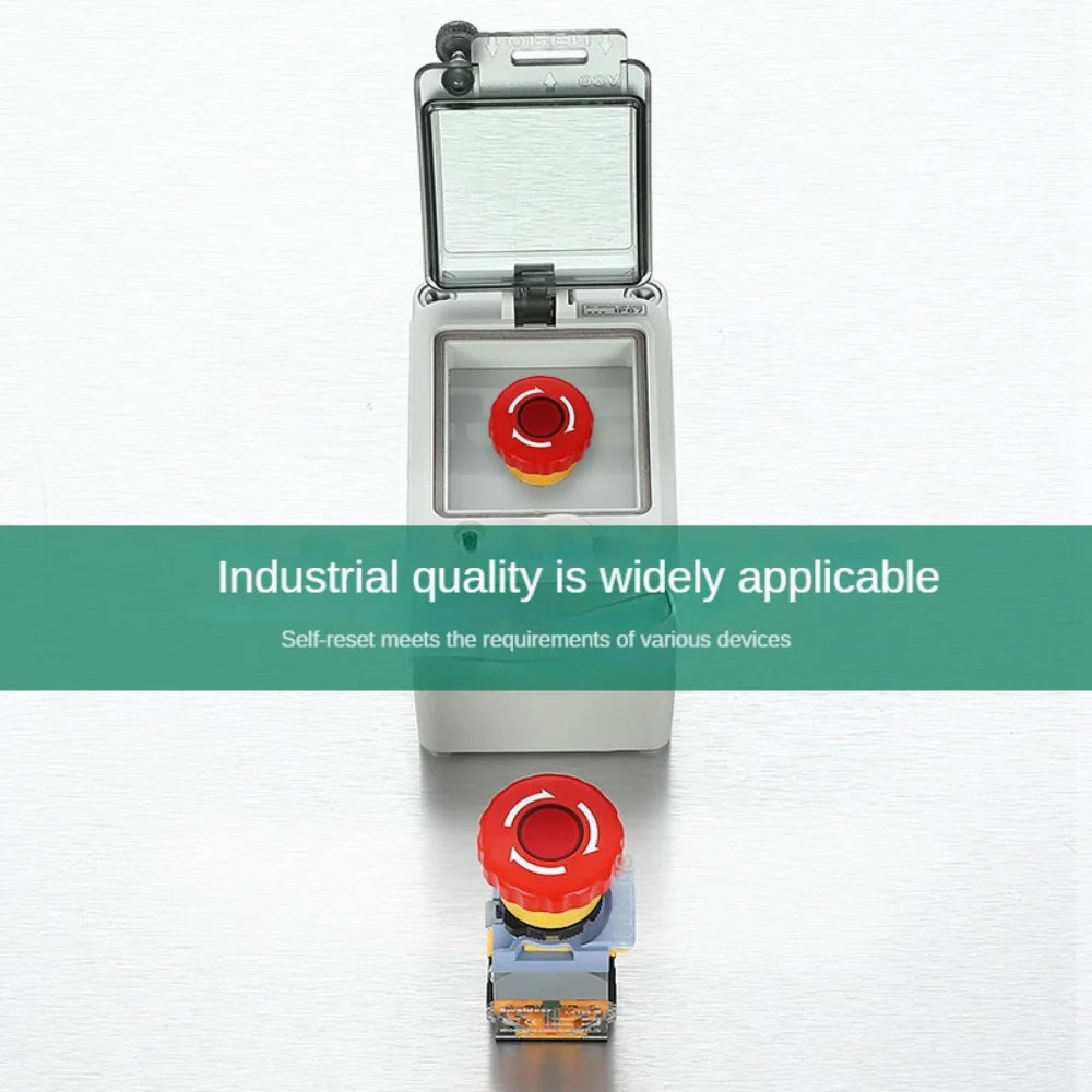 Emergency Stop Push Button Switch with Light 22mm Button Mushroom Head Self Locking Latching Power Switch Knob Switch Red AC220V