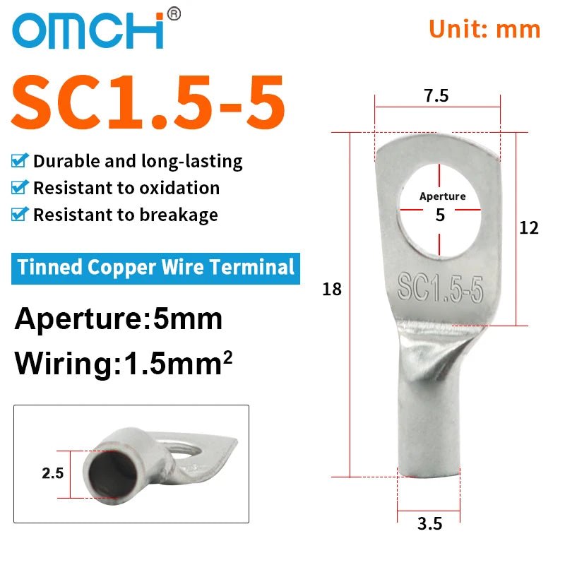 OMCH 5/10/20PCS SC Type Terminals Wire Welding Cable Connector Suit 1.5-50mm2 Cable Crimp Wire Connectors