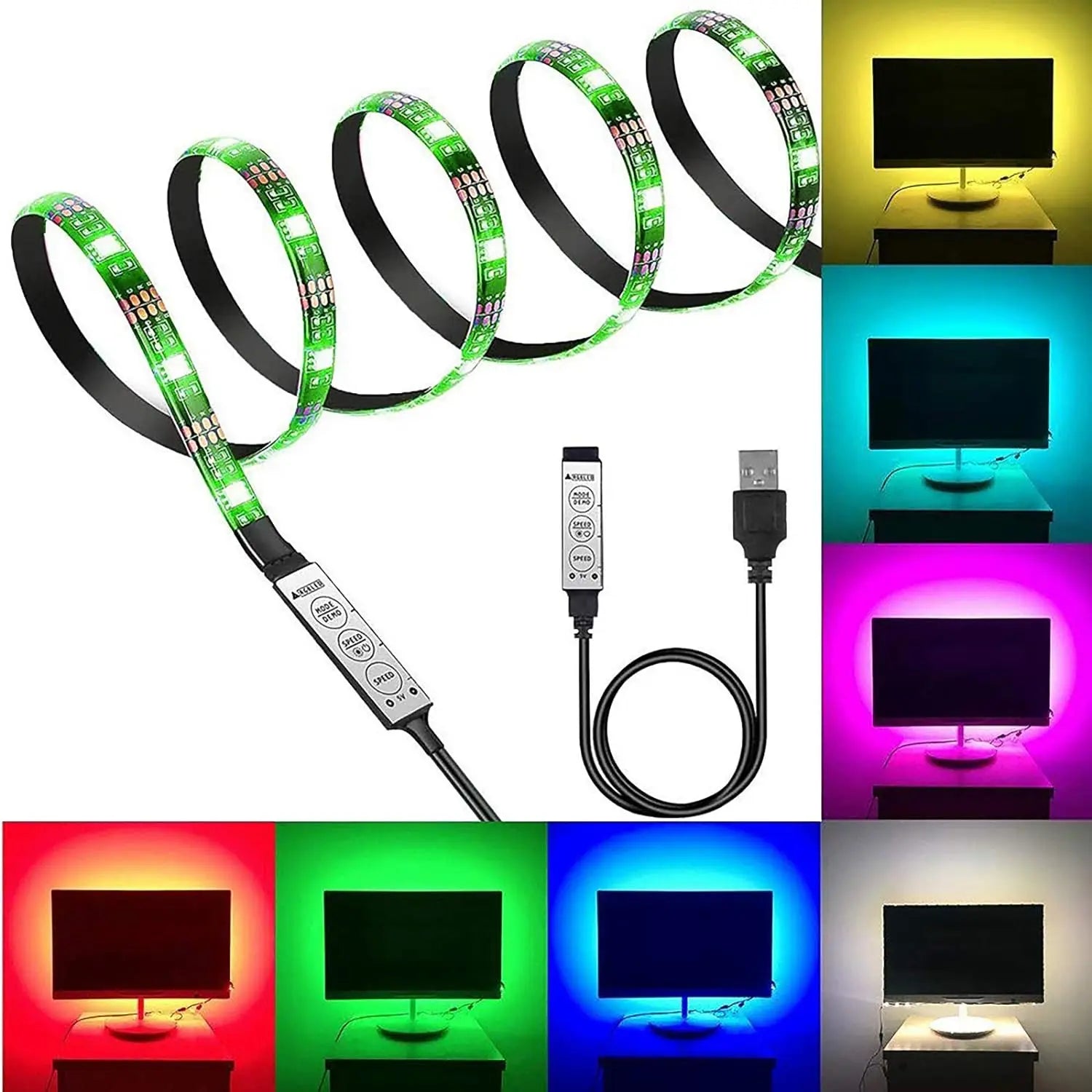 1 Roll of Low-Voltage 5V Light Strip 5050 Rgb Colorful Led Light Strip with Simple Three-Key Controller, Suitable for Computer and Tv Backgrounds, Gaming Atmosphere, Holiday Music Stage Parties, and Home Decoration