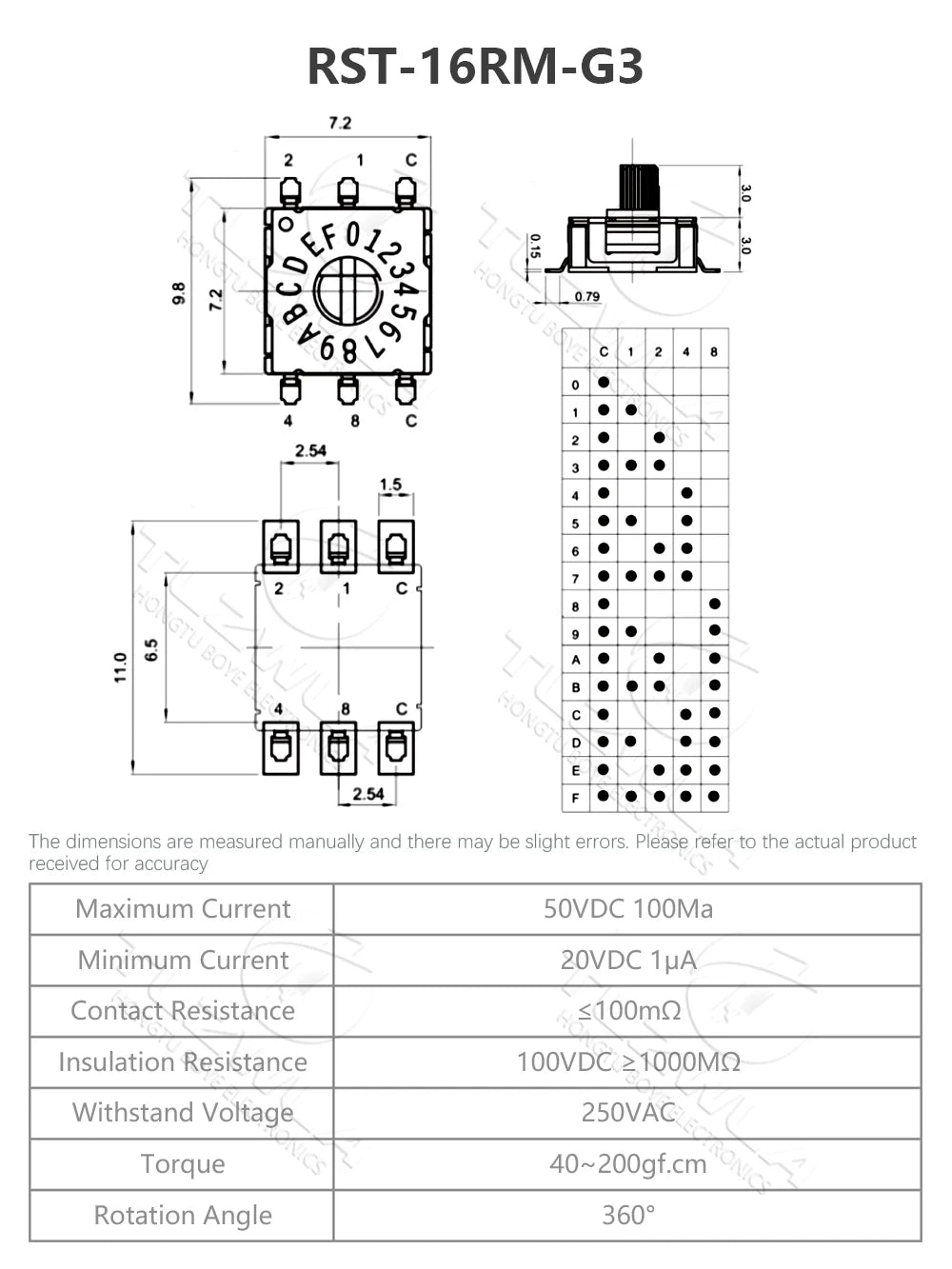 Rotary Code Switch SMD Band Switch RST-10RM-PT Digital Dip Switch 10 position 0-9 coding RST-16RM-G3
