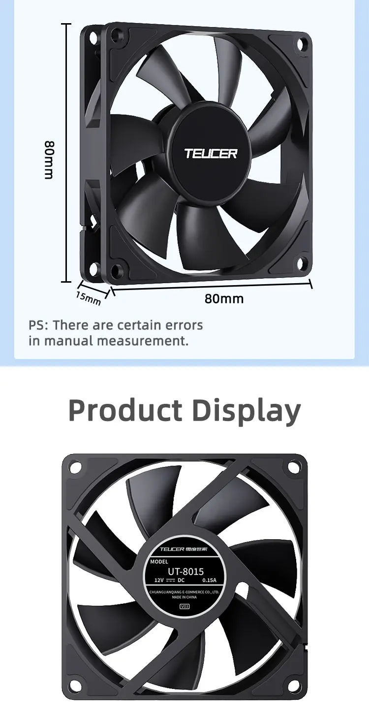 TEUCER 8015 Computer Case Fan 80mm/92mm 4-pin PWM High Airflow Ultra-thin Cooling Fan 1200-3000RPM Cascadable FDB Bearing Fan