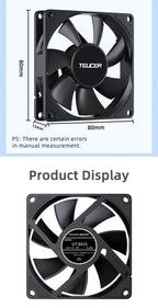 TEUCER 8015 Computer Case Fan 80mm/92mm 4-pin PWM High Airflow Ultra-thin Cooling Fan 1200-3000RPM Cascadable FDB Bearing Fan
