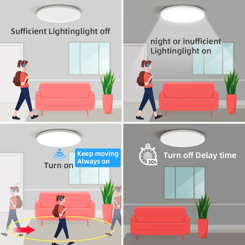 Led Ceiling Lamp With Motion Sensor 110-220V Human Infrared Smart Room Lamp 20W 40W Ceil Lamps For Entrance Balcony Corridor