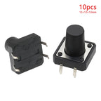 10pcs 12x12 Tact Switch Vertical 12*12*4.3/4.5/5/6/7/8/9/10/11/12/13mm Micro 4Pin Self-Reset Electronic Push Button Interruptor