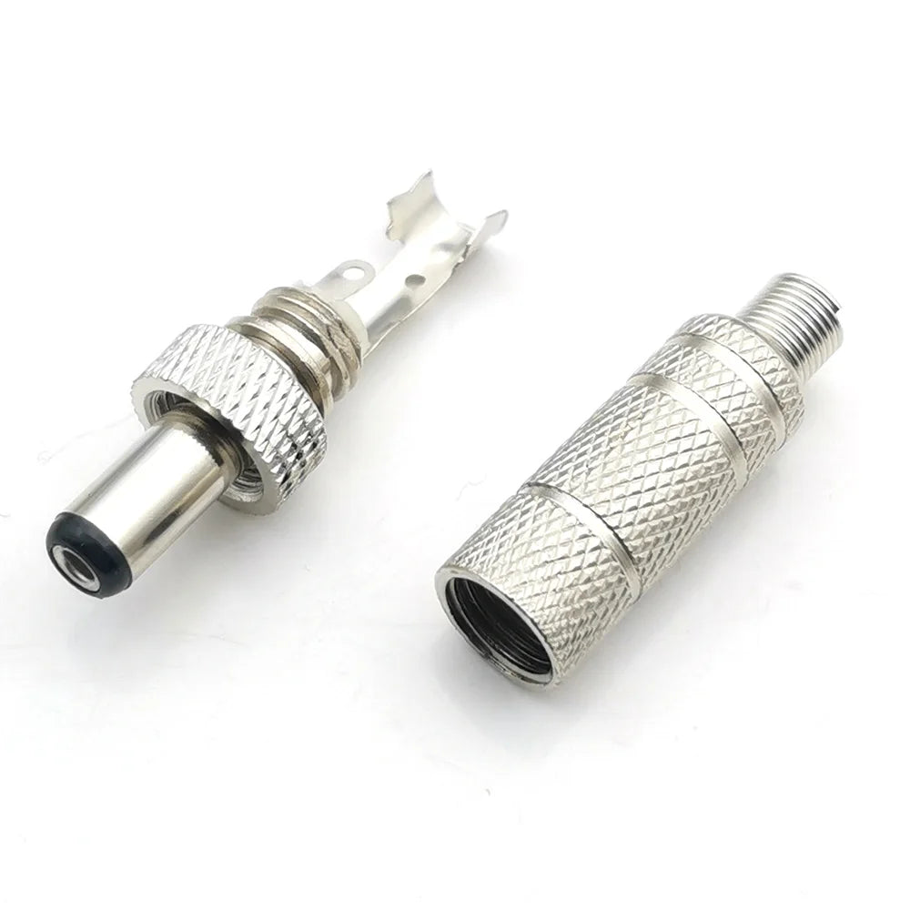 5pcs 5.5x2.5mm 5.5x2.1mm DC 12V Power Jack Male Plug Female Socket Metal Connector Adapter With Thread Lock 5.5*2.1 5.5*2.5