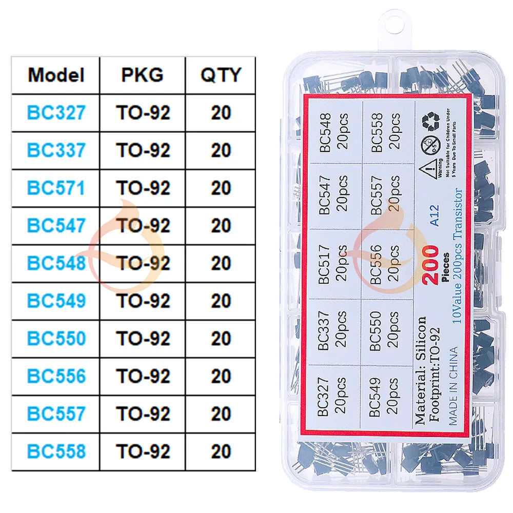 TO-92 TO-92L TO-126 TO-220 Series Mosfet Triode Thyristor PNP NPN Transistor Assortment Kit Box