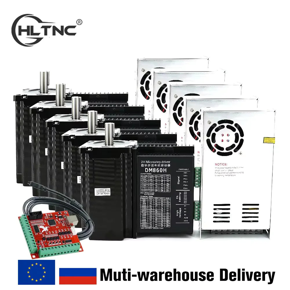 HLTNC 4 Axis Nema34 86x156mm 12N 1600ozin Stepper Motor Kit With DM860H Driver + 400w 60v Power Supply For CNC Milling Engraver