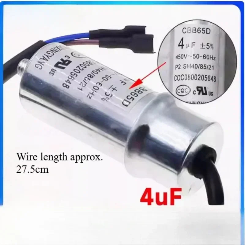 Refrigerator, freezer motor capacitor with cable CBB65 4UF 450V starter combination starter capacitor screw model