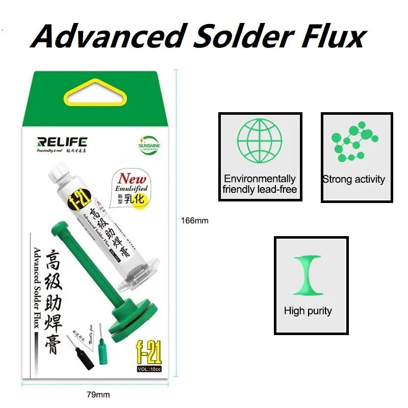 RELIFE F-21 10CC Lead-free and Halogen-free Tin Soldering Paste For PCB Rework Welding Flux Syringe Type Emulsified Solder