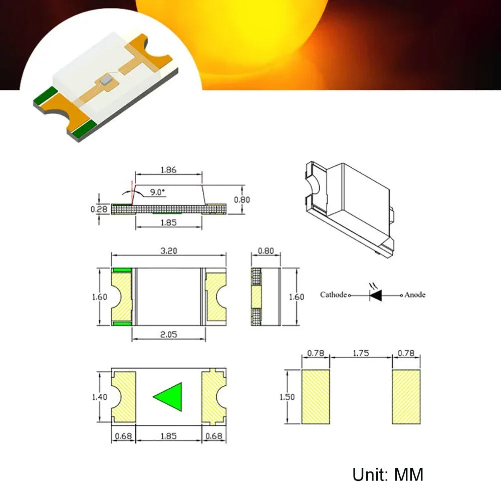 100PCS 1206 SMD LED Kit Super Bright Bulb Light for DIY Electronic Components