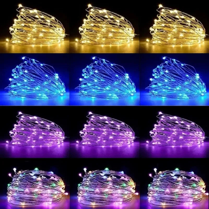 1m-30m LED String Light 8 Colors Fairy Lights LED Copper Wire Battery Powered for Wedding Party Christmas Decor Holiday Garland
