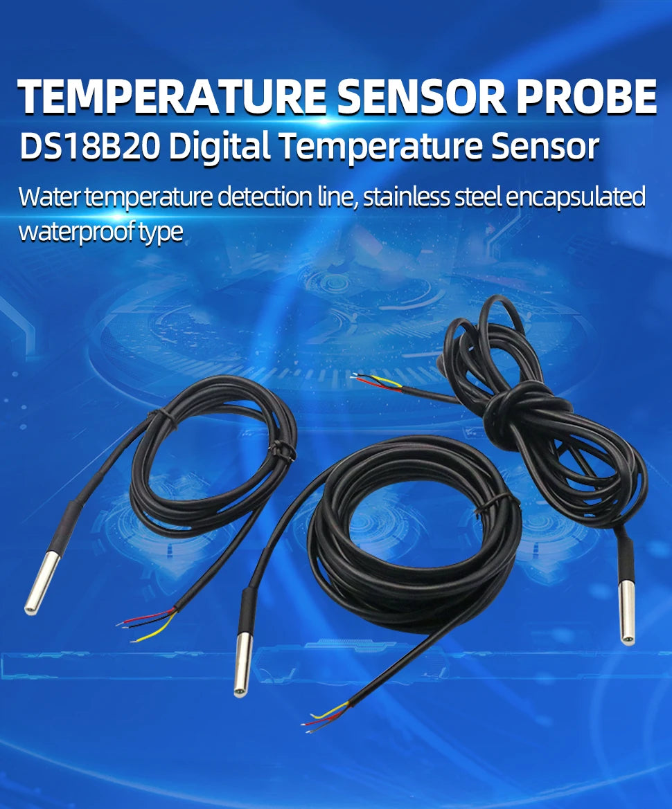 1PCS DS18B20 Temperature Probe Sensor Stainless Steel Package Waterproof Digital Temperature Sensor 1M/2M/3M