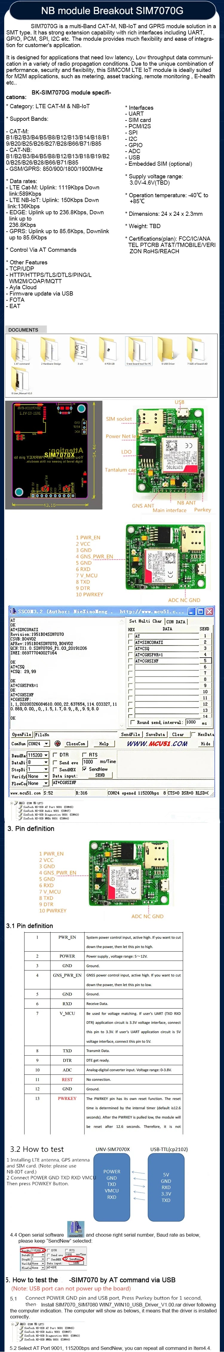 SIM7070G Breakout board CAT-M NB-IoT GPRS Module Compatible With SIM7000/SIM800F/SIM900 CAT-M CAT-NB GSM/GPRS Band