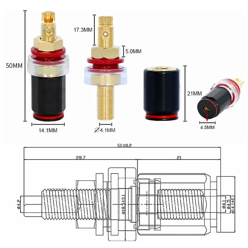 4pcs Speaker Binding Post Gold Plated Terminal Female Banana Jack Connector HIFI Audio Amplifier Banana Plug Socket Terminal