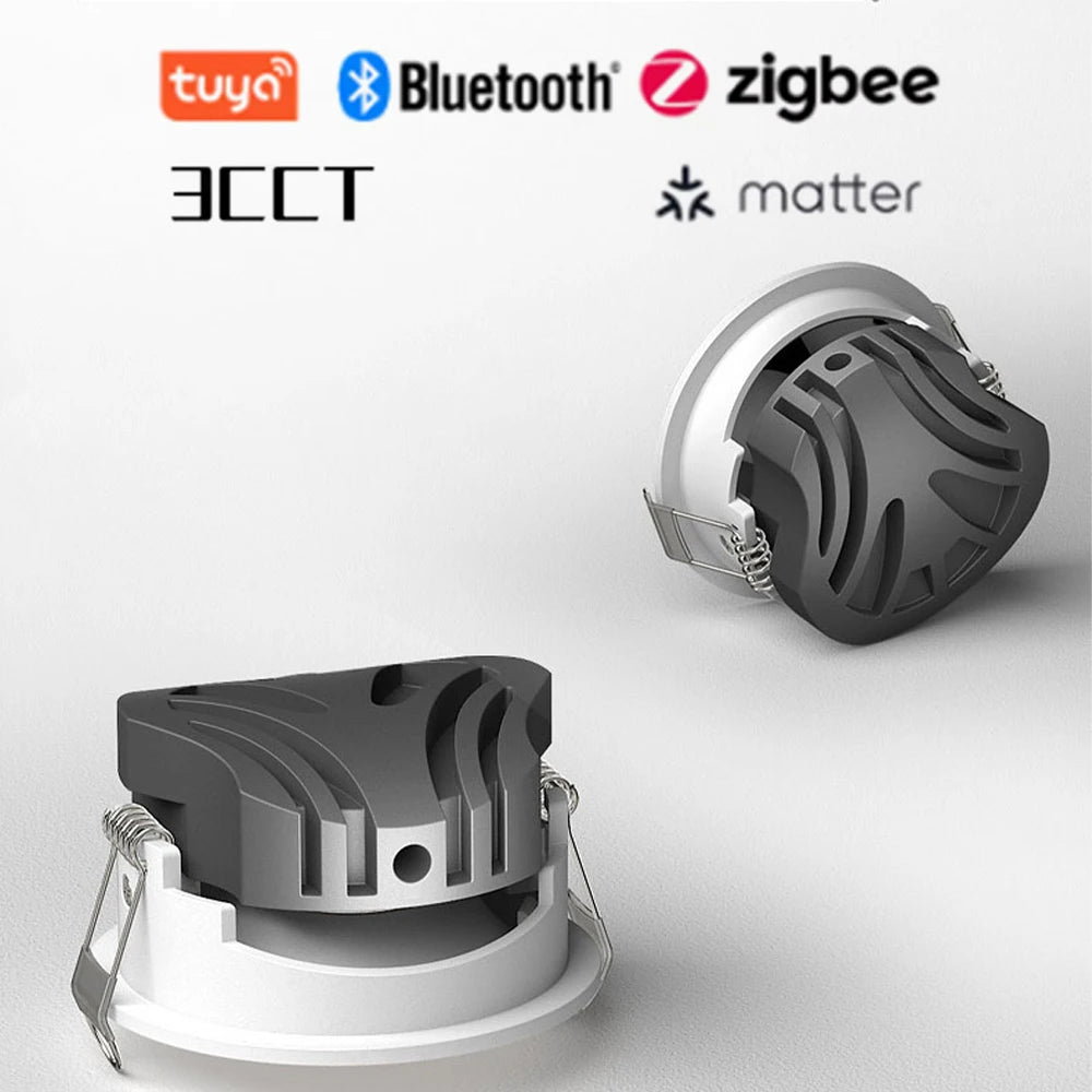 3CCT Tuya Bluetooth/Zigbee Matter Recessed Smart LED COB Spotlight Ultra Thin Anti-glare High CRI 95 Aluminum Ceiling Lamp