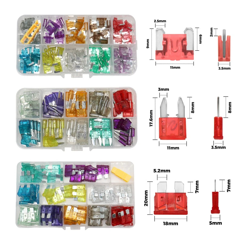 100/50pcs Car Truck Micro Blade Fuses 2A 3A 5A 7.5A 10A 15A 20A 25A 30A 35A AMP Mini Size Fuse Plastic Box Assortment with Clip
