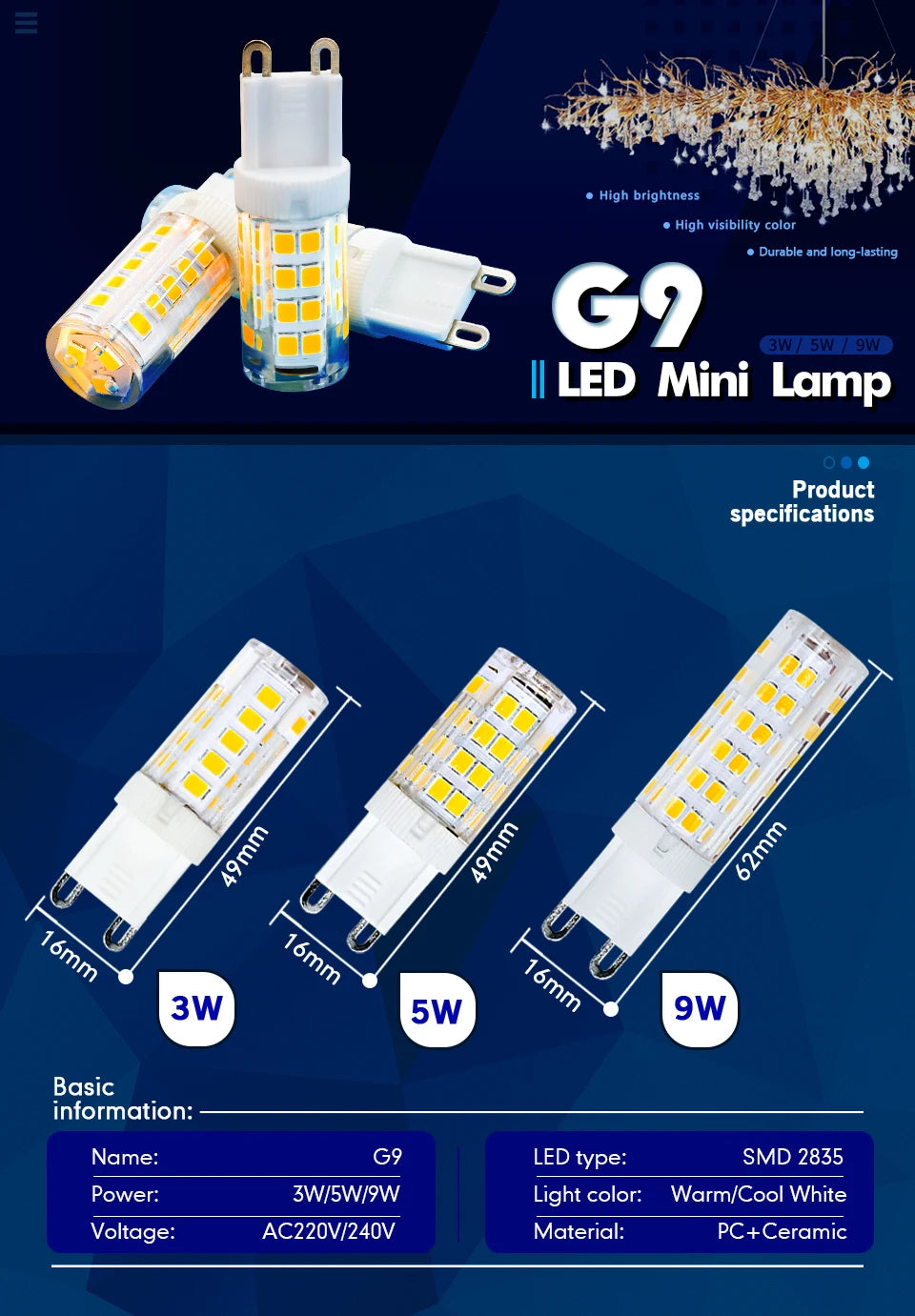 1-10pcs G9 LED Lamp Bulb AC 220V 3W 5W 9W 2835 SMD Ceramic Led Light for Chandelier Spotlight Replace Halogen Lamp
