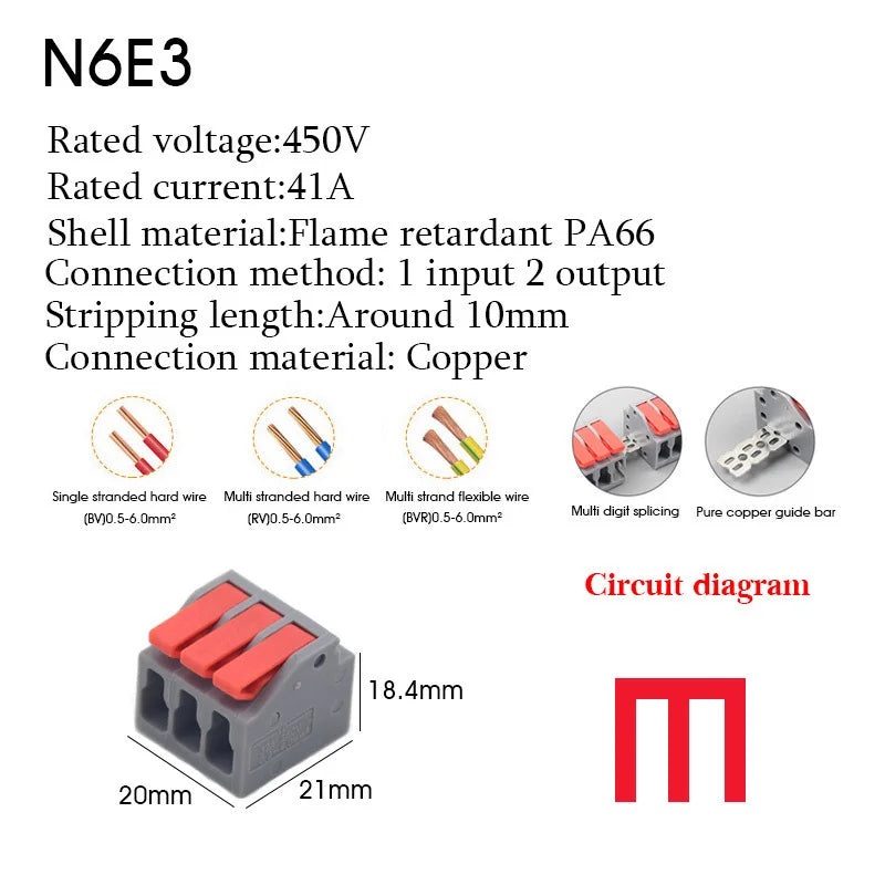 1PC Wire Connector Electric Cable Led Conectors Fast Terminals Blocks Docking Butt Household Electrician Tools For 4mm² 6mm²
