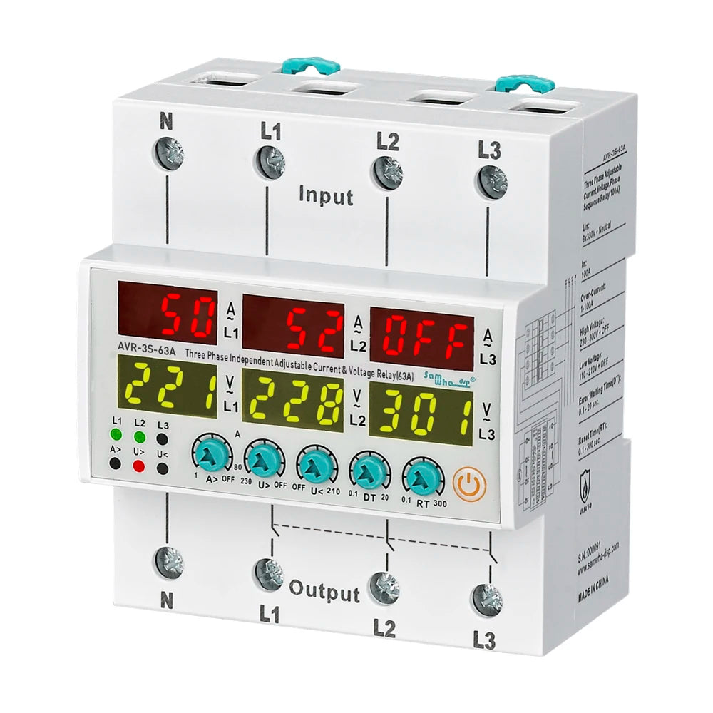 Samwha-Dsp AVR-3S-XXA 3x380V+Nuetral Adjustable Current & Voltage Non-sync Relay 63A,80A,100A