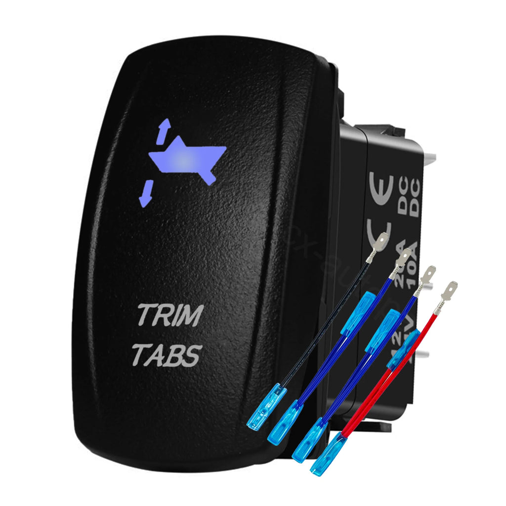 12V 24V Boat Trim Tabs Switch (ON)-OFF-(ON) Momentary Rocker Switch Waterproof Blue Light ON-OFF Toggle Switch With Harness