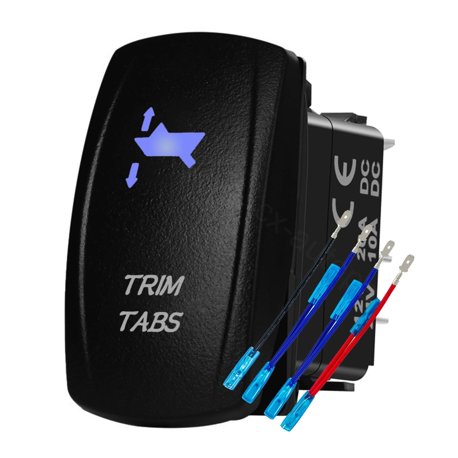 12V 24V Boat Trim Tabs Switch (ON)-OFF-(ON) Momentary Rocker Switch Waterproof Blue Light ON-OFF Toggle Switch With Harness