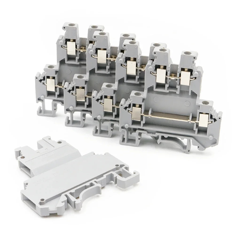 UKK 3 Double Layer Terminal Block, 5.2mm Width, 24A 500V, PA66 V0 Flame Retardant, Screw Clamp, 10pcs (For DIN Rail NS35)