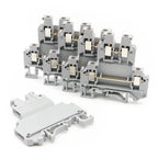 UKK 3 Double Layer Terminal Block, 5.2mm Width, 24A 500V, PA66 V0 Flame Retardant, Screw Clamp, 10pcs (For DIN Rail NS35)