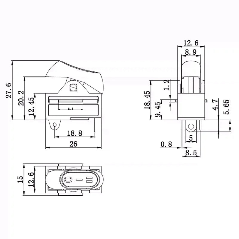 2PCS KCD15 RK2-33 3-Pin 3-Position Rocker Switch, ON-OFF-ON Power Button Replacement for Hair Dryer & Blower