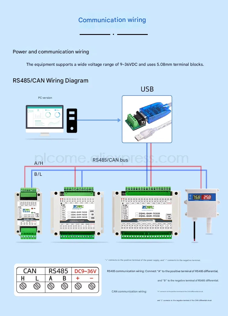 2-16 Channels Analog Inputs Data Acquisition Module 16-bit Modbus RTU Optional RS485/CAN 0-10V 0-20mA 0.1%FS Industrial Grade