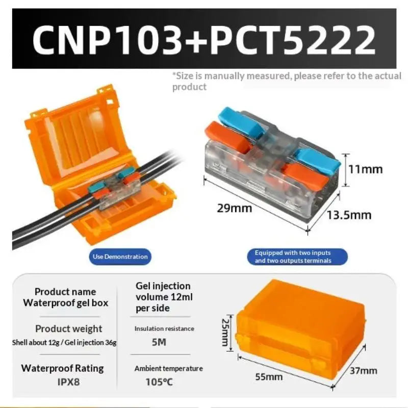 New! 1 Set Waterproof CNP106 IPX8 Mini Gel Wire Connector Junction Box Outdoor Easy Universal Wiring Rainproof Terminal Blocks