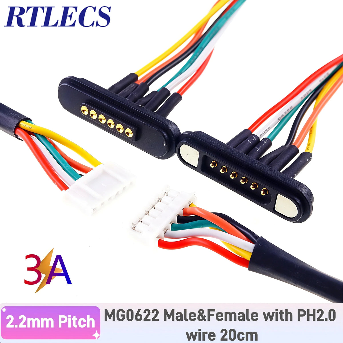 3A Magnetic Spring Loaded Pogo Pin Connector 24VDC LED Snap-on JST SM JR Servo Extended Cable 5/6/7/8/9 Pin Male Female Blind