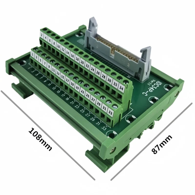 IDC10P/14P/16P/20P/26P/30P/40P/50P/60P/64Pin DC-2 To Terminal Block Breakout Board Adapter PLC Relay Terminals DIN Rail Mounting