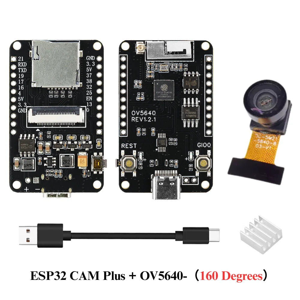 OV5640 ESP32 CAM Camera Module Kit 2.4 GHz WiFi and Bluetooth Develop Board Type C 8MB PSRAM HD 5MP Auto Focus 66 120 160 Degree