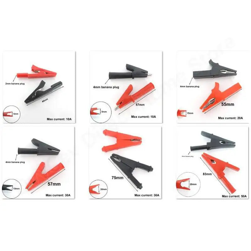 red+black 20/50A PVC Alligator Crocodile Clip Clamp Socket Plug Handle Test Cable Probe 4mm Banana Plug Electric Battery