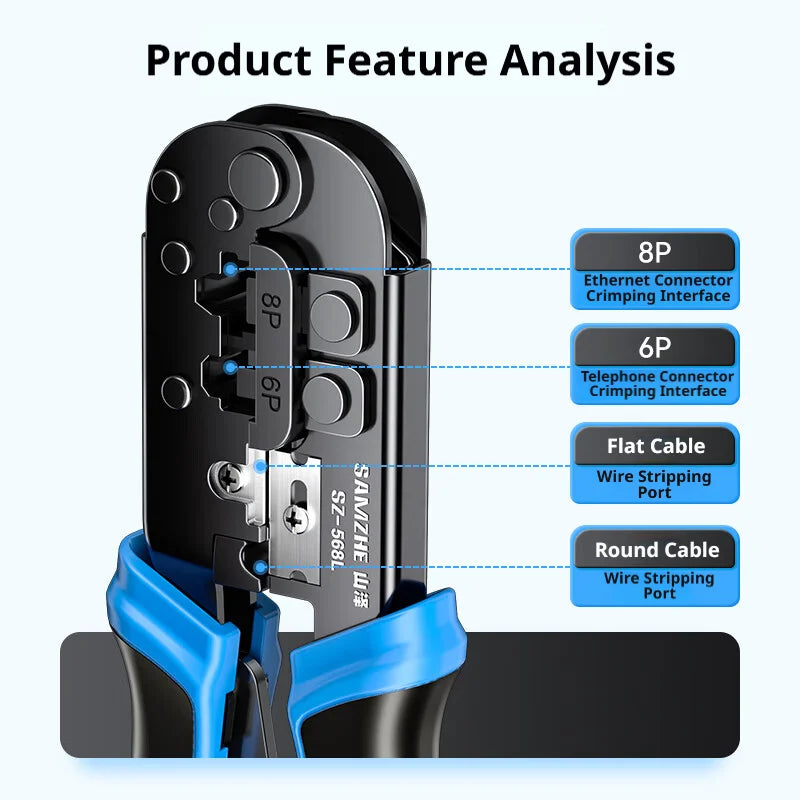 SAMZHE RJ45 Crimper RJ11 RJ45 Crimping Tool Ethernet Network LAN Cable Crimper Cutter Stripper Plier for 6P 8P RJ11 RJ12 RJ45