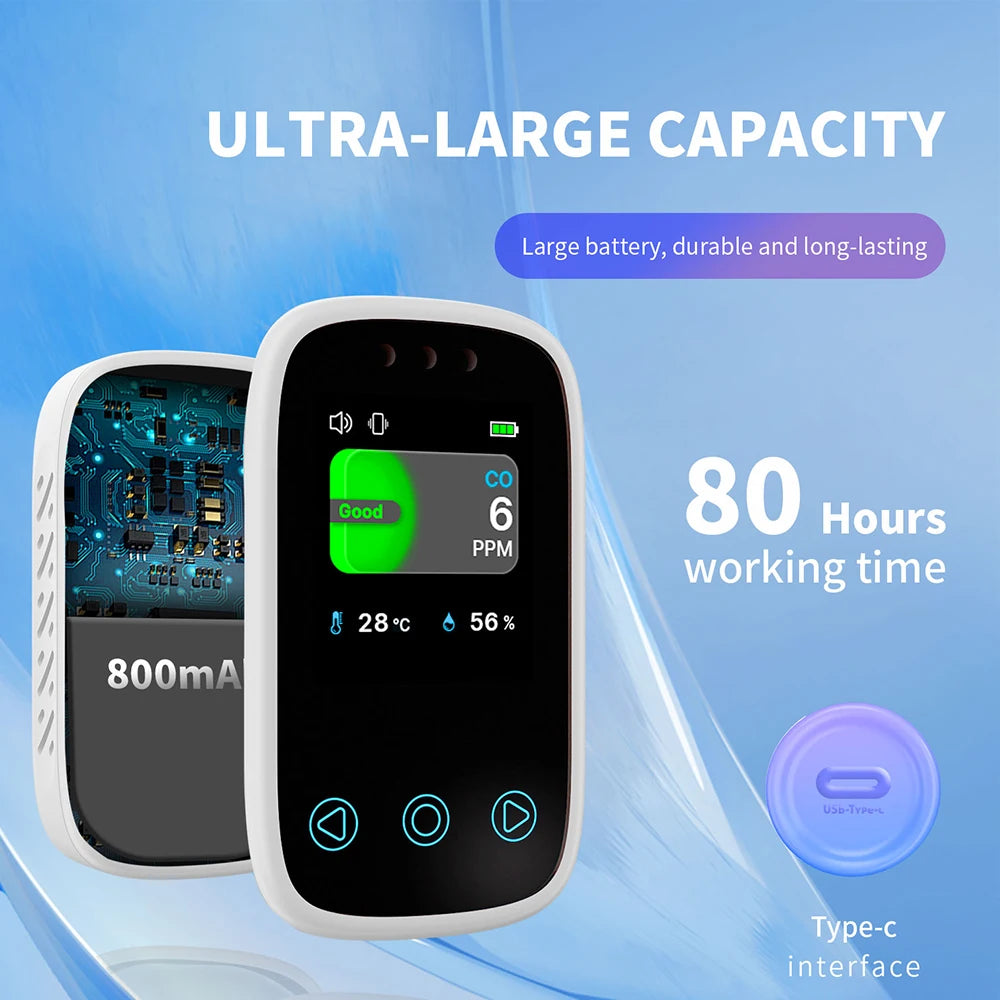 3 in 1 Air Quality Tester CO Gas Thermometer Hygrometer Auto Brightness Carbon Monoxide Detector NDIR Sensor LCD Display