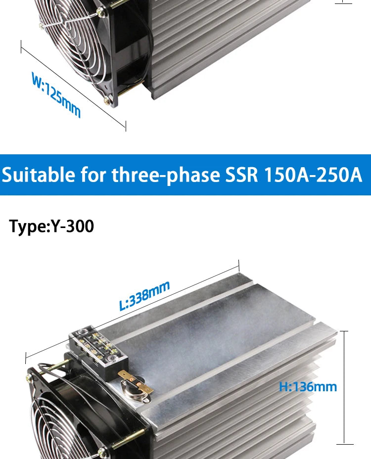 LCTC Radiator With Fan For Three Phase Solid State Relay SSR Heat Sink 100A 120A 3-phase Relay DC 48V Y-150