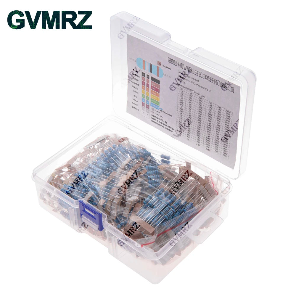 1/4W 1/8W 1/2W 1W 2W Metal Film Resistor Kit 130 Values 0.125W 0.25W 0.5W 1% Resistance Assortment Assorted Set Box