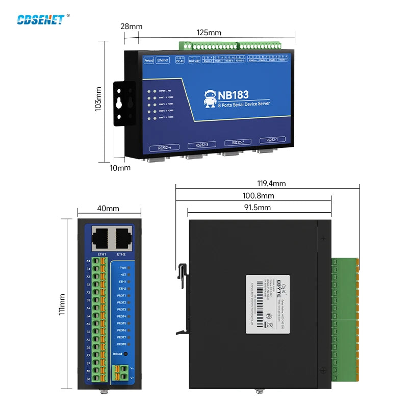 RS485 RS232 to Ethernet 8 Ways Serial Server NB183-V2 Series TCP UDP MQTT HTTP Modbus Gateway TCP- RTU POE