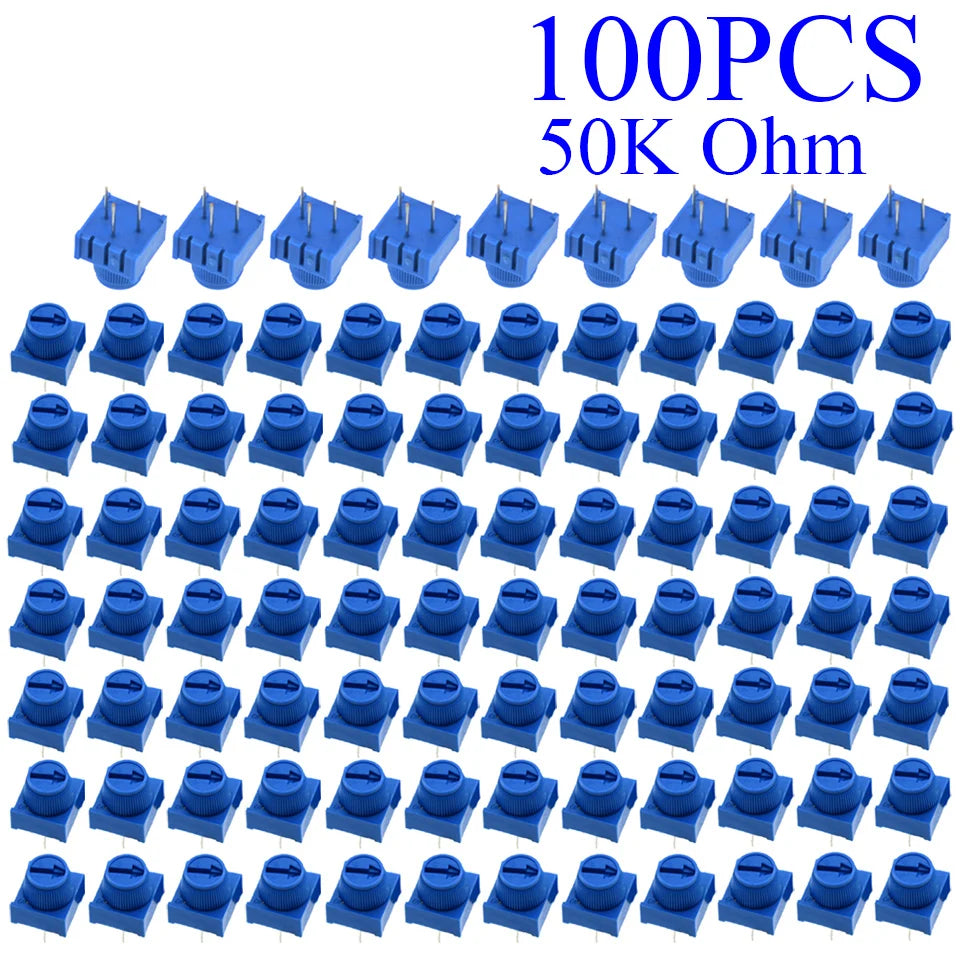 5-100pcs 3386P-1-103 1k 2k 5k 10k 20k  0.5W, 1/2W PC Pins Through Hole Trimmer Potentiometer Cermet 1 Turn Top Adjustment