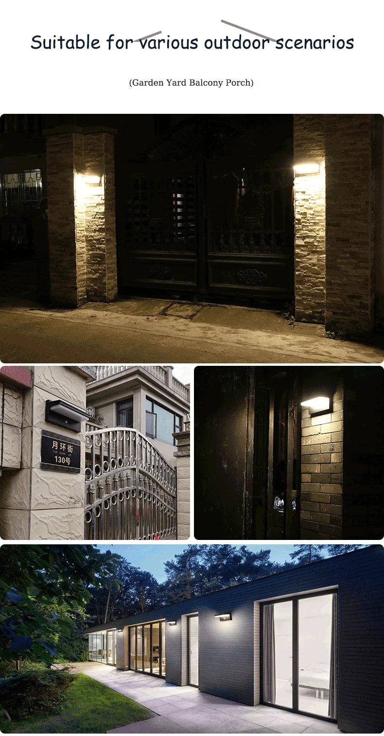 Solar Power Wall Lamp IPX5 Waterproof Garden Lights Motion Sensor  Energy Saving Light for Exterior Spot Porch Yard Lighting