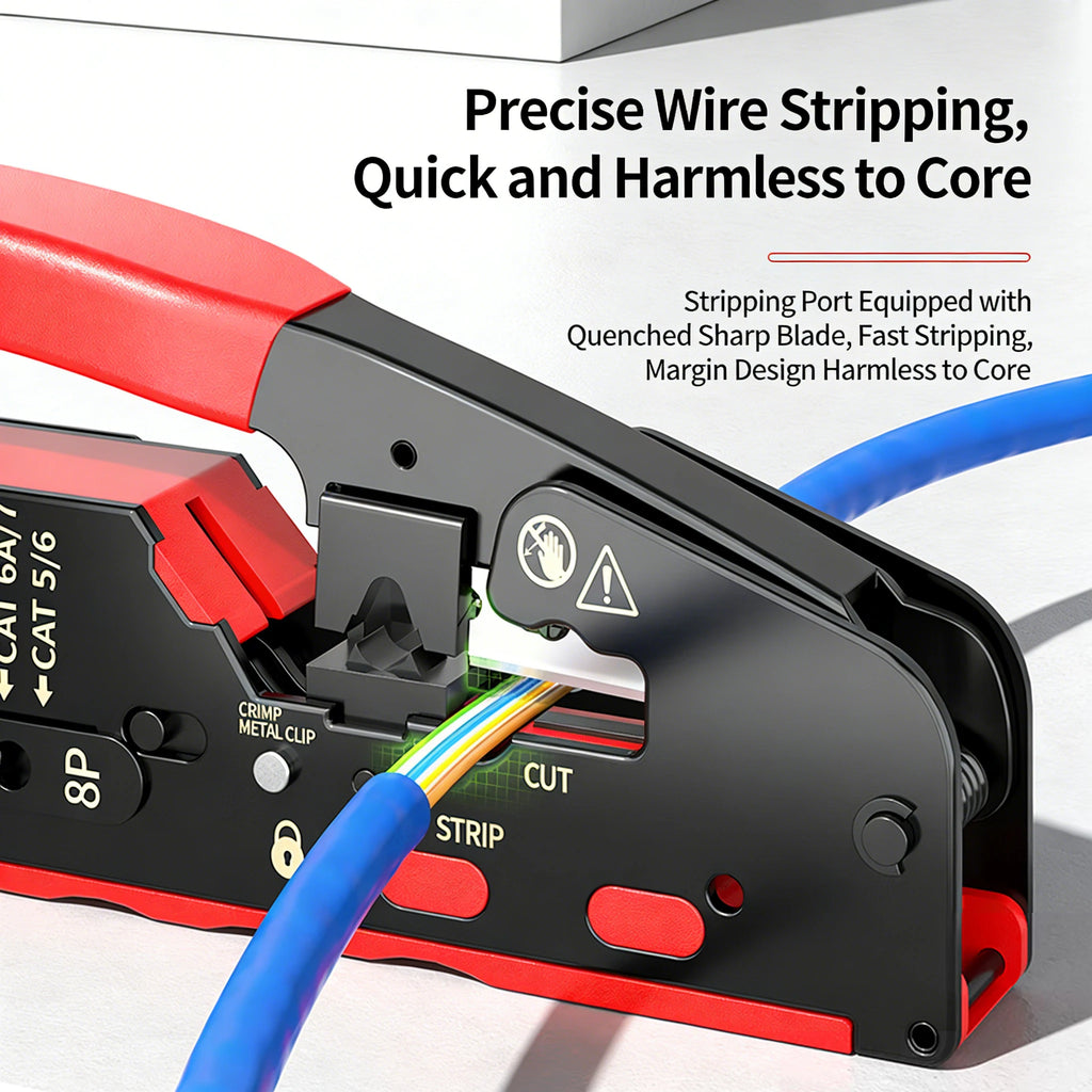 Kebidu RJ45 CAT7 6a 6 5e Crimp Plier Crimping Tool Wire Stripping Cutting Vertical Crimping Network Cable Pliers with Blades