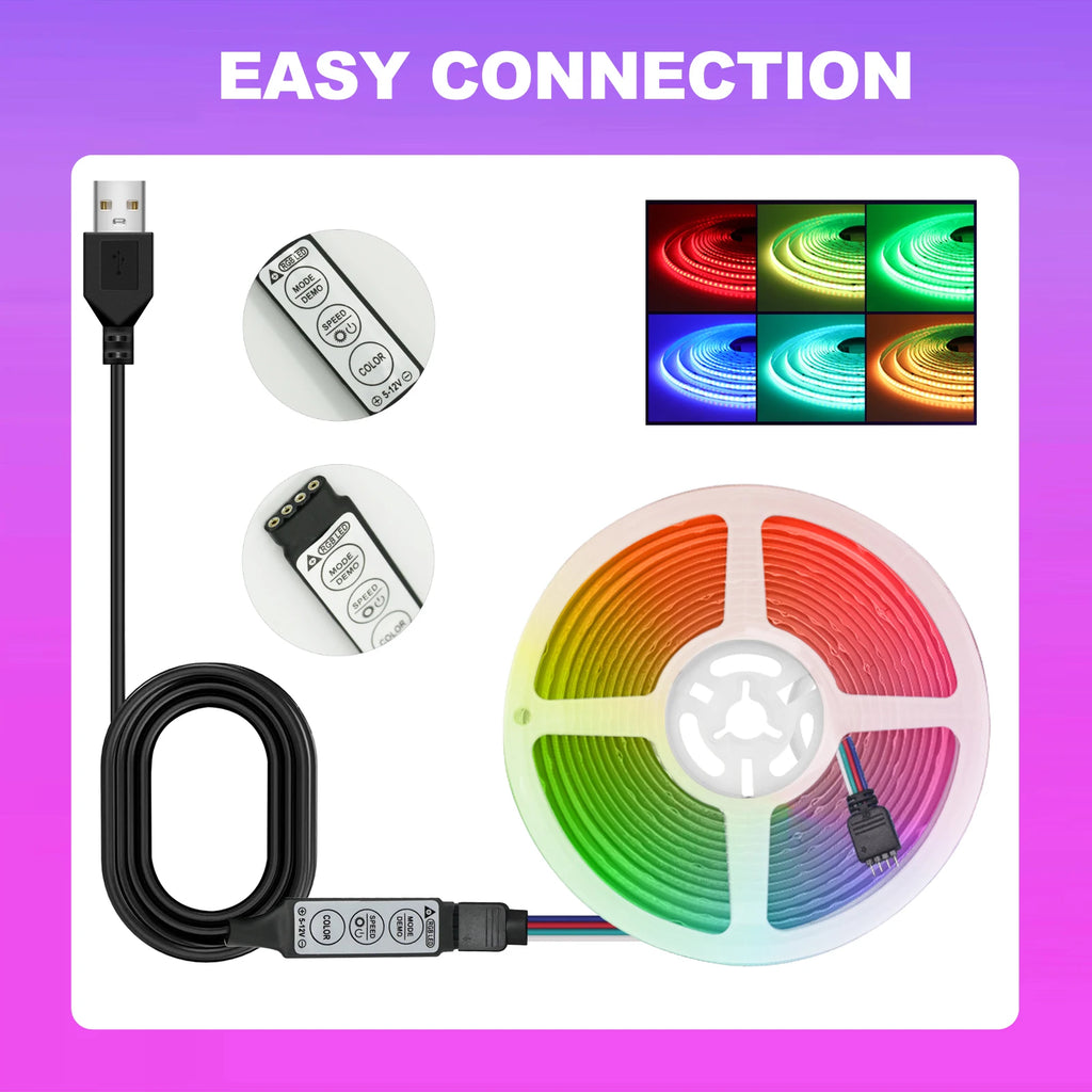 5V RGB COB LED Strip 576LEDs/m Bluetooh App IR Remote Control USB RGB LED Strip Flexible Tape for TV Backlight Room Decoration