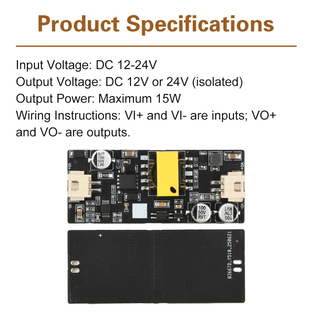 DC-DC DC Converter Isolated Power Supply Module Input 12-24V Output 12V24V Power 15W Singal/Double-ended Terminal Wire